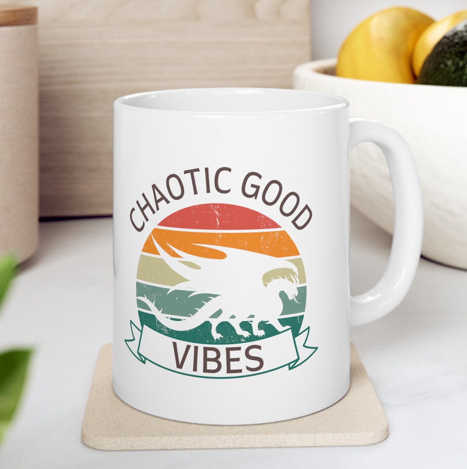 DnD Mug of Holding Chaotic Good Vibes Dragon for TTRPG Players and Dungeon Game Masters Board, Wyvern, hydra