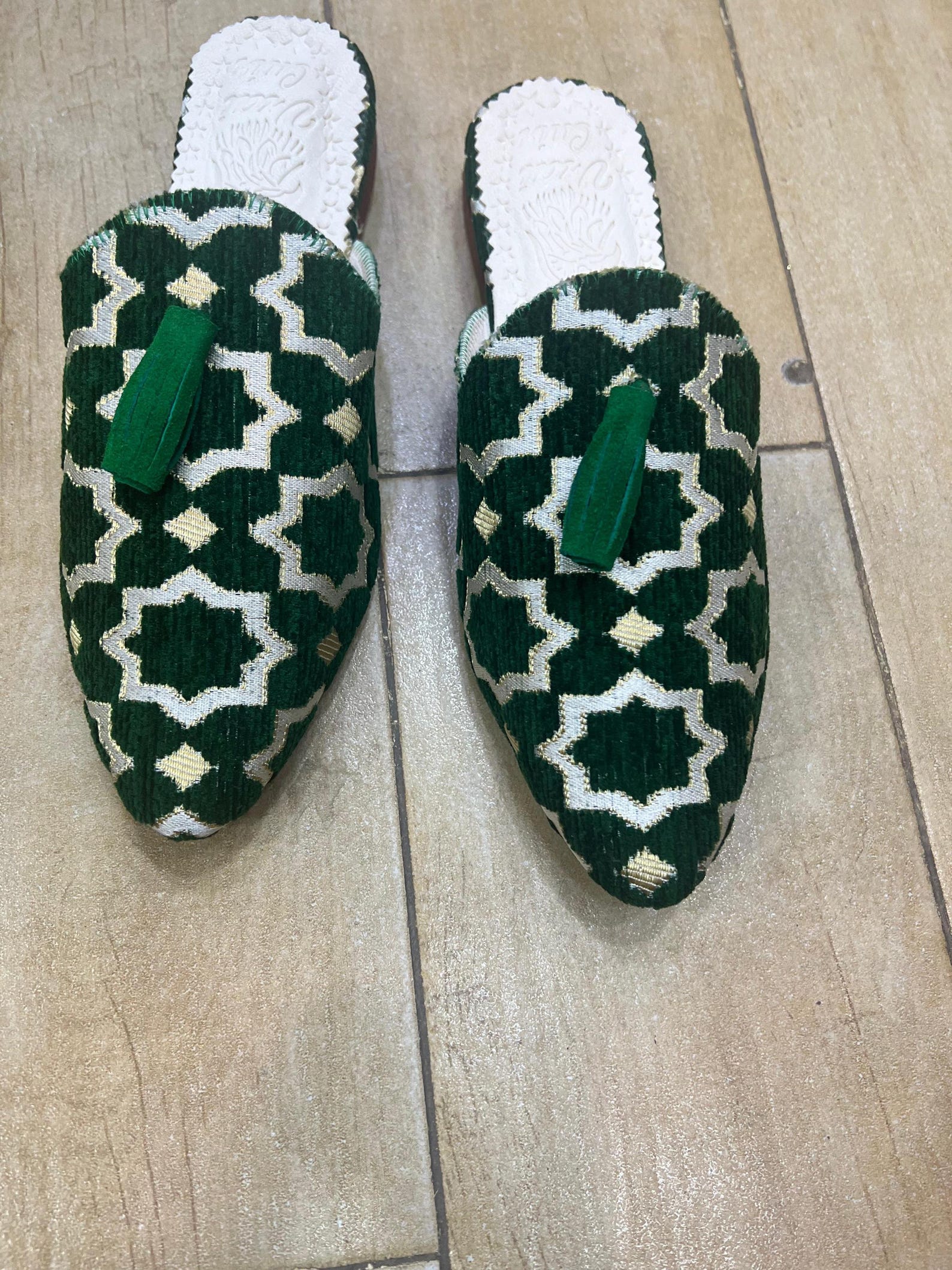 Emerald Moroccan Slippers Handmade Women's Babouches Velvet Embroidered Mules Boho Chic Indoor Shoes Oriental Gift for Her