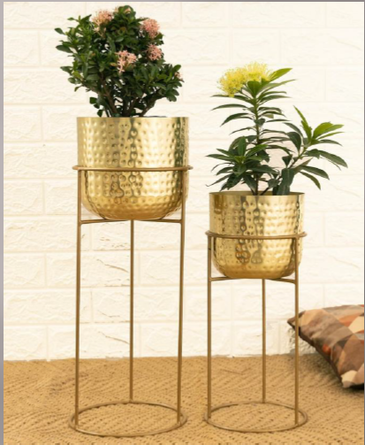 Gold Metal Planters with Stands