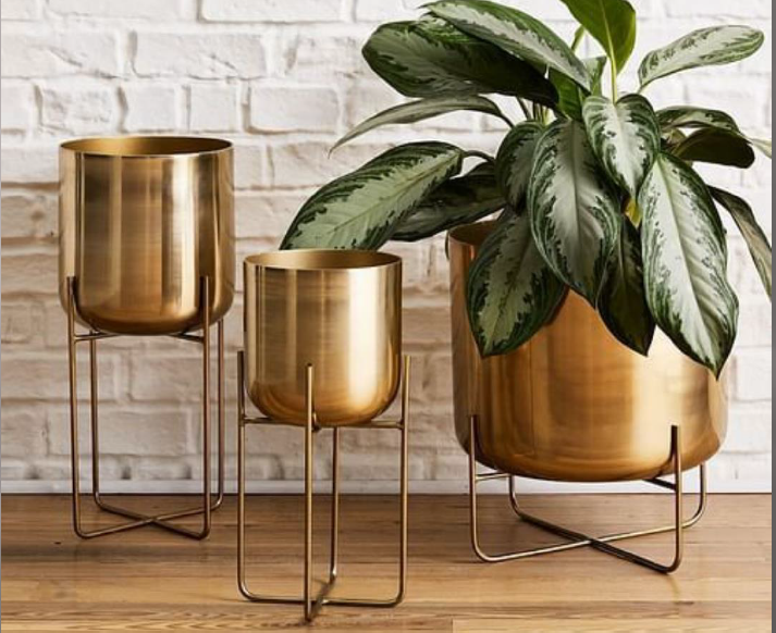 Set of Modern Gold Metal Planters