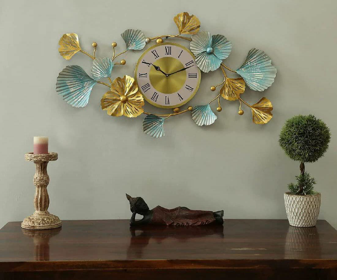 Decorative Wall Clock with Metal Leaf Design