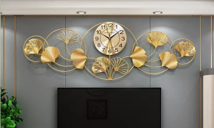 Modern Metal Wall Clock with Decorative Leaves