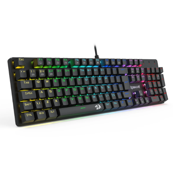 Teclado Mecânico Gamer Redragon Sindri Rainbow, ABNT2 – Preto