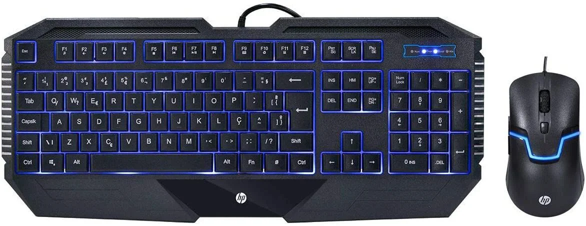 Kit Teclado Mouse USB Gaming HP GK1100 1600DPI Led Azul