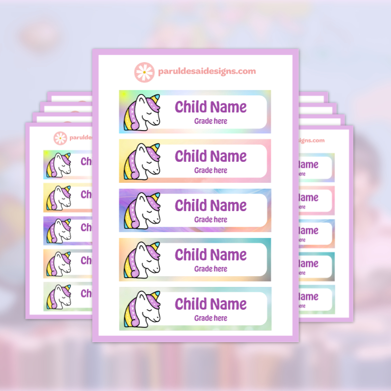 45 Personalized Name Stickers – Unicorn Theme