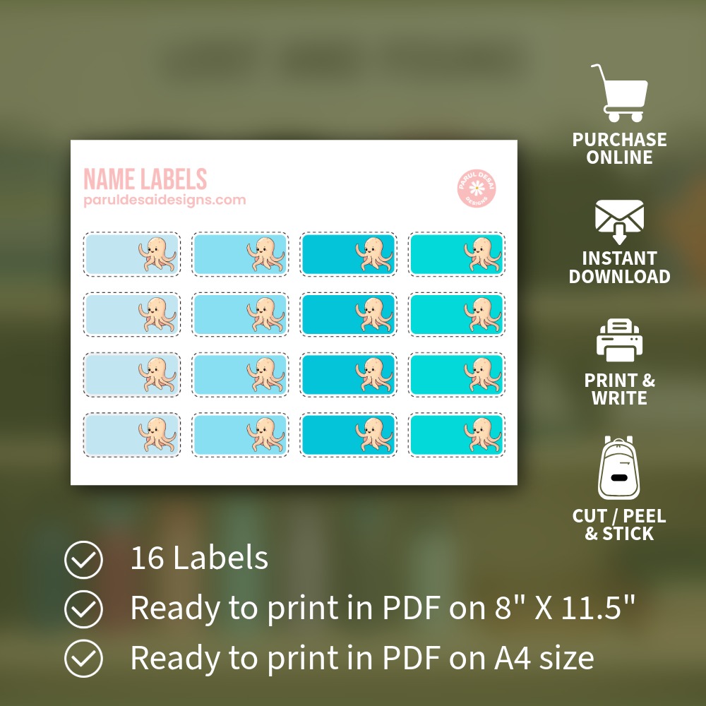 Octopus Name Labels – Printable Sticker Sheets for Kids
