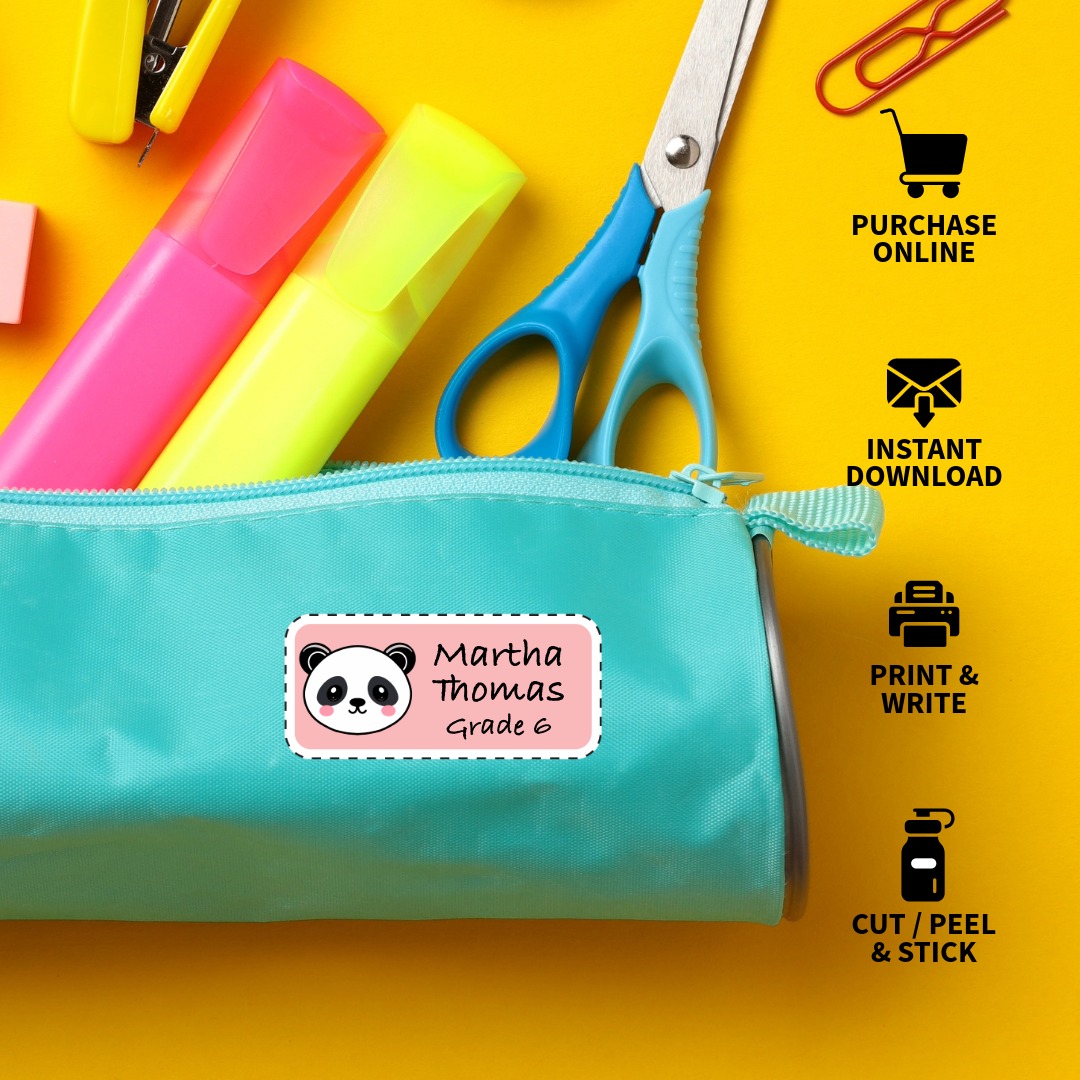 Panda Name Labels for School Kids - Digital Download