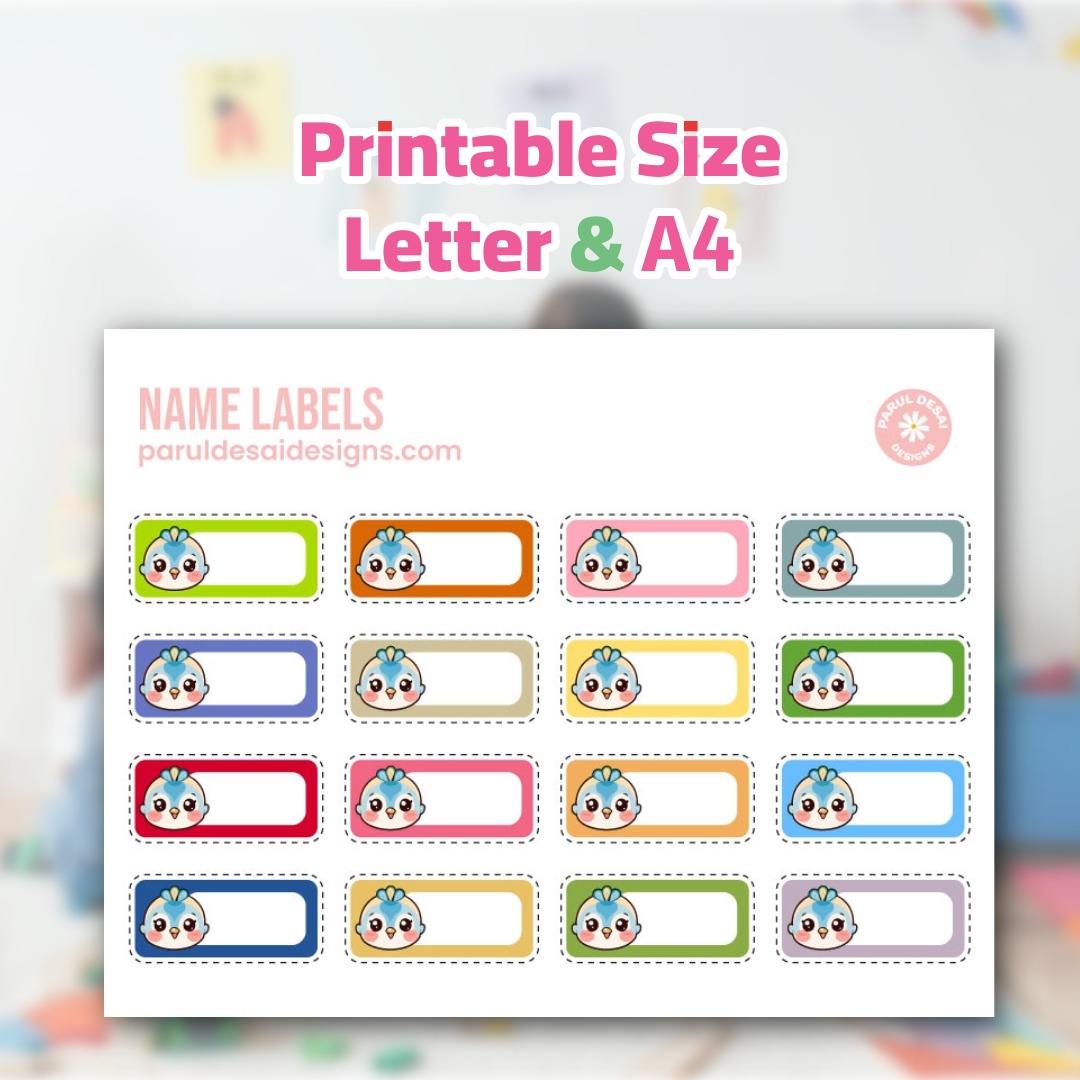 Cute Bird Face Name Label Printable – Kids Labels Sheet