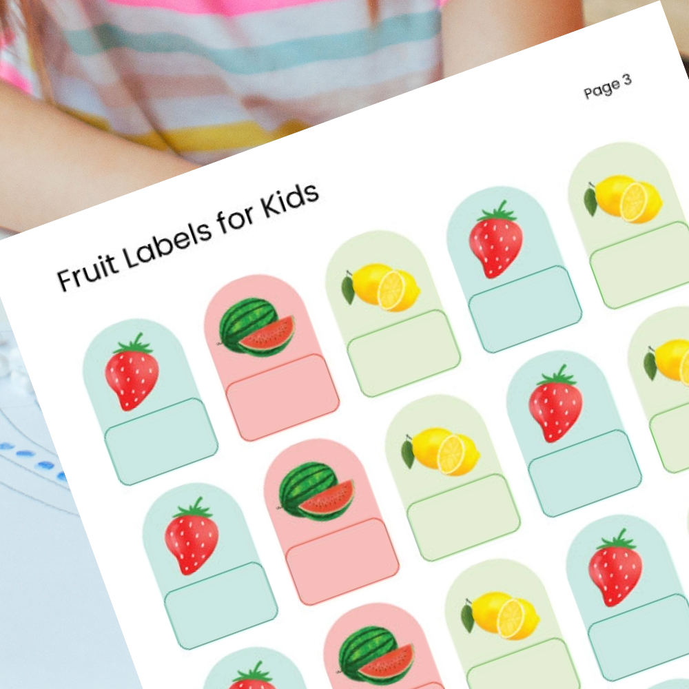 Digital Fruit Labels Sheet for Kids