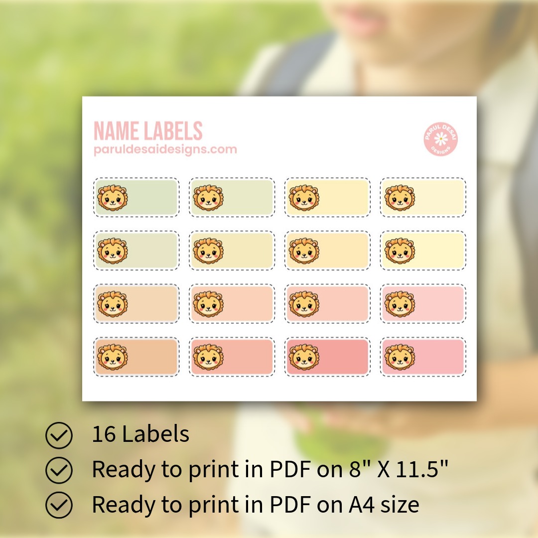 Lion Name Labels for Kids - Digital Download