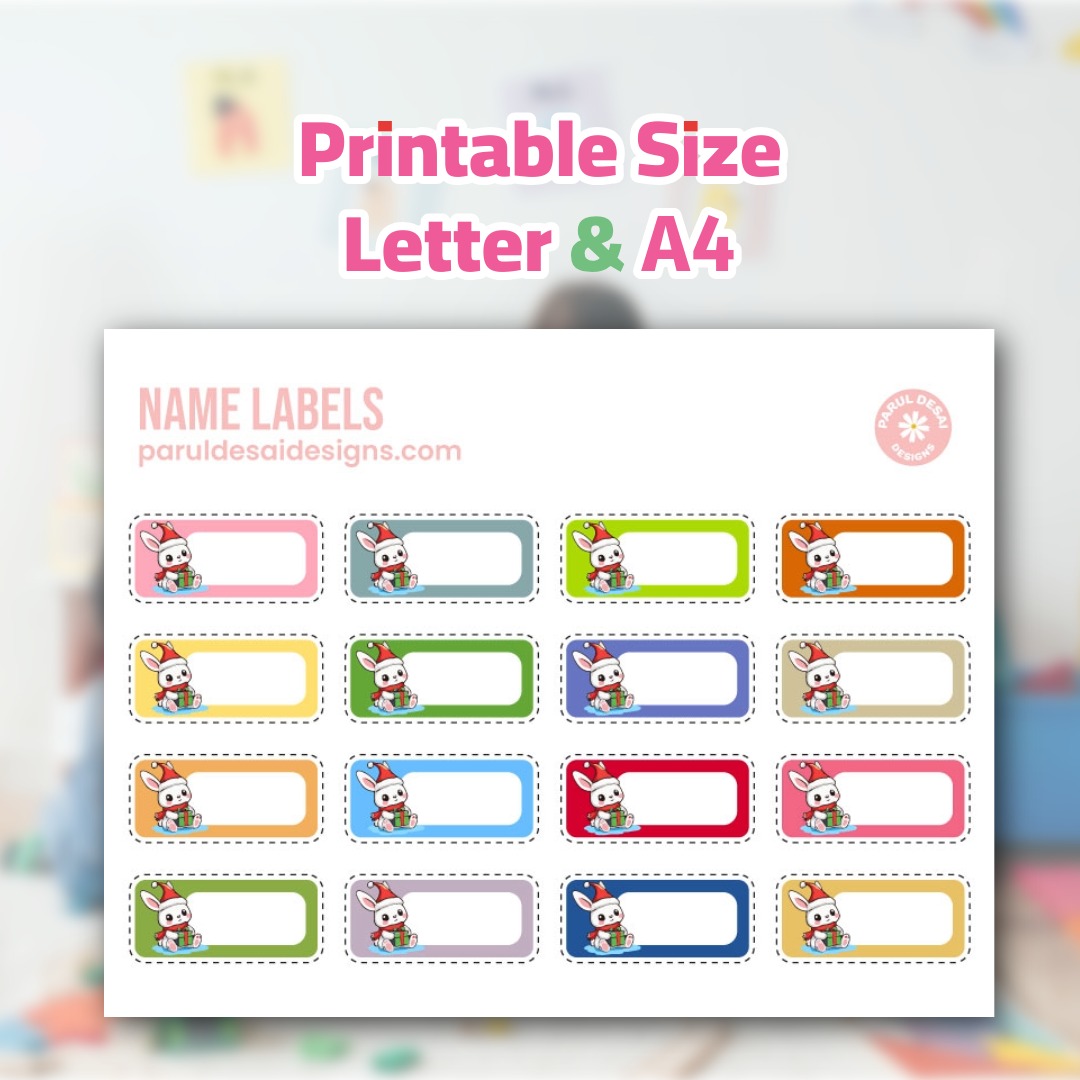 Christmas Bunny Name Labels Printable