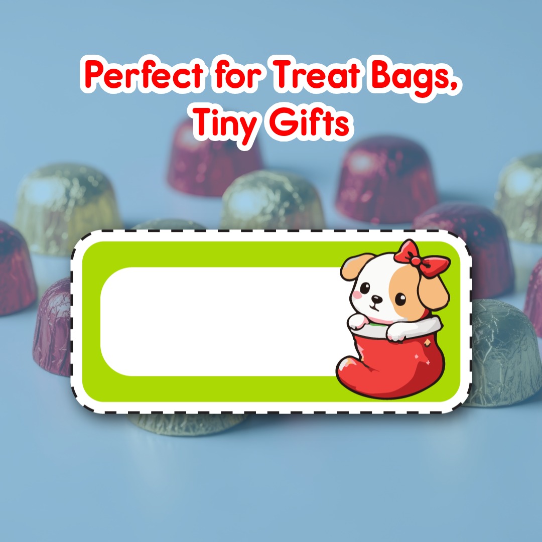 Cute Christmas Puppy Name Label Printable