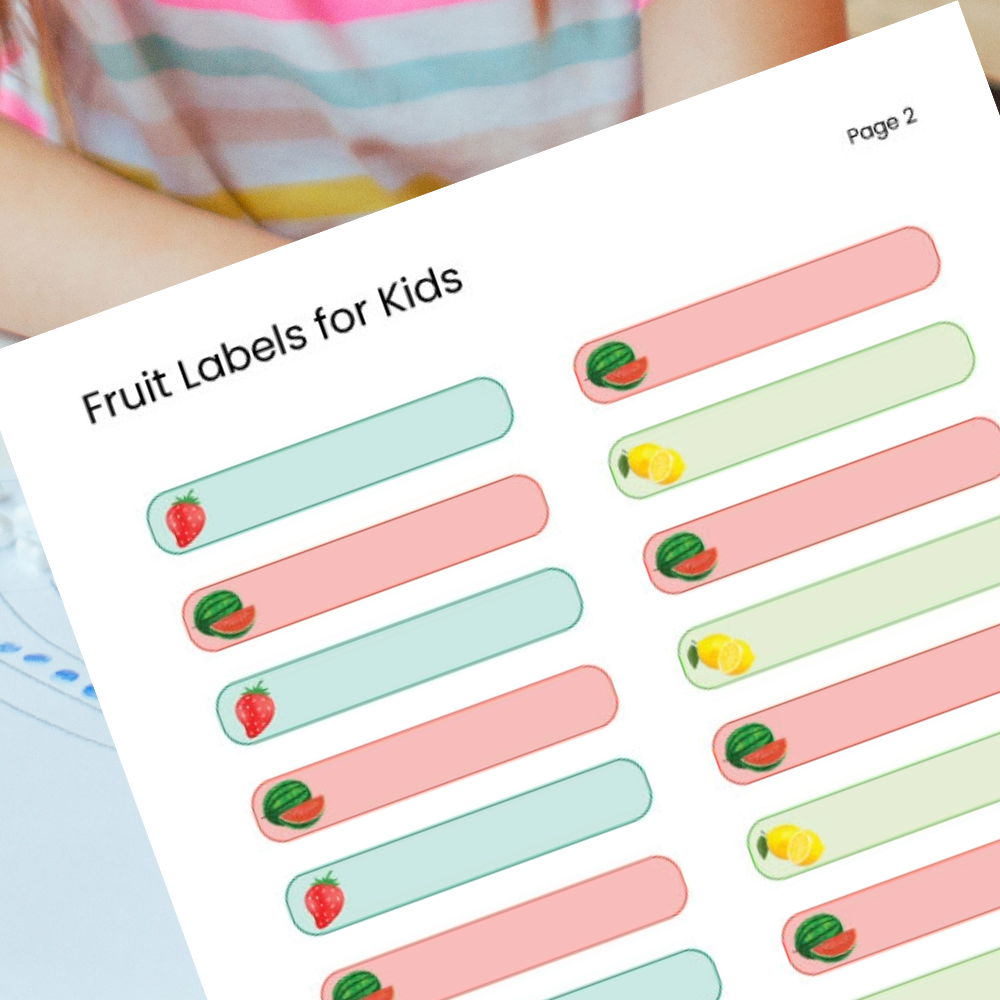 Digital Fruit Labels Sheet for Kids