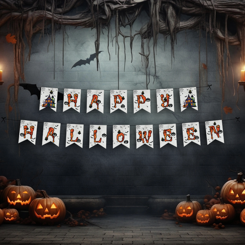 Happy Halloween Banner, Spooky Party Decorations