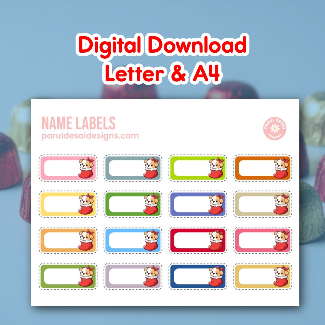 Cute Christmas Puppy Name Label Printable