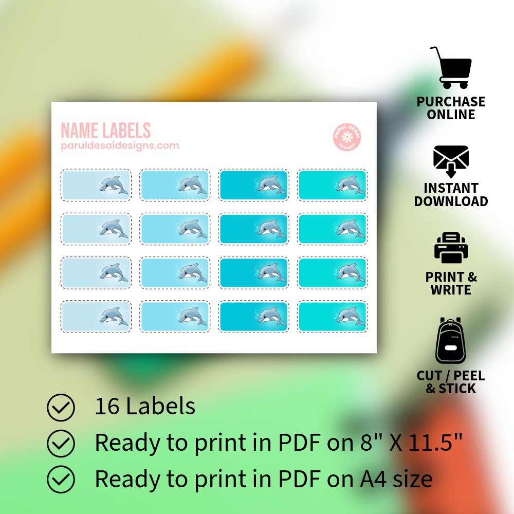 Dolphin Name Labels – Printable Sticker Sheets for Kids
