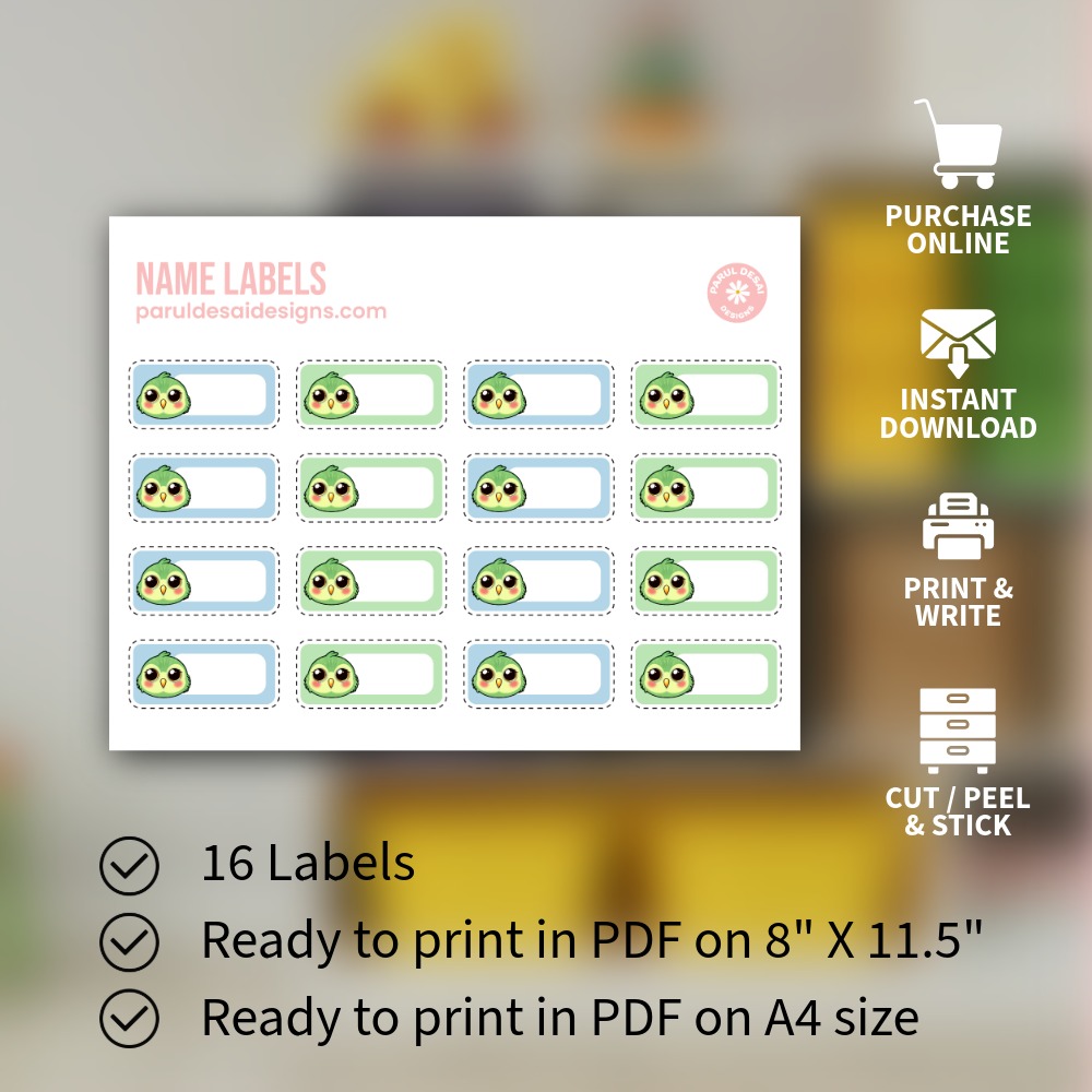 Parrot Name Labels for Kids - Printable & Easy to Use