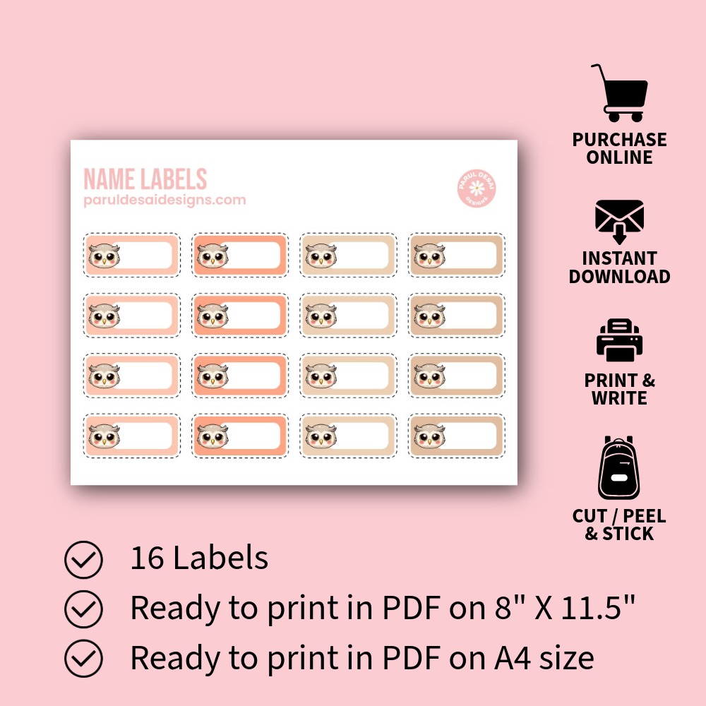 Owl Name Labels – Printable Sticker Sheets for Kids