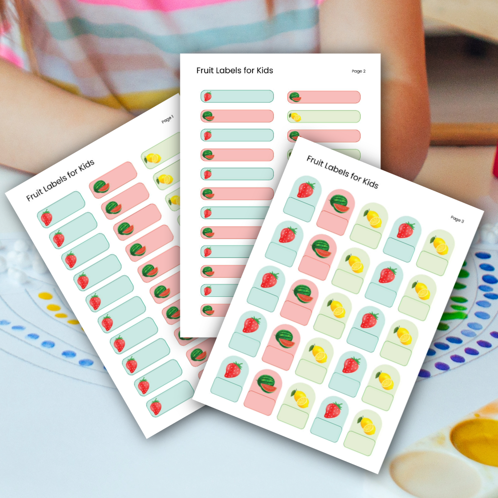 Digital Fruit Labels Sheet for Kids