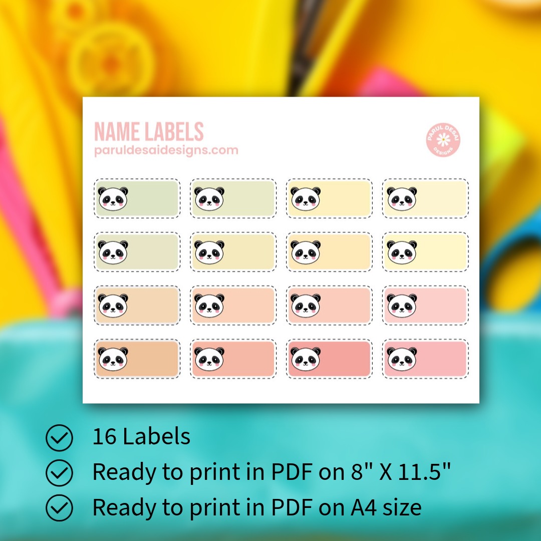 Panda Name Labels for School Kids - Digital Download