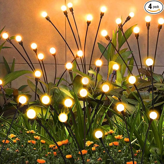 Solar Garden Lights Outdoor, 4 Pack Firefly Swaying Lights, Waterproof Garden Decor for Yard Patio Pathway Lawn