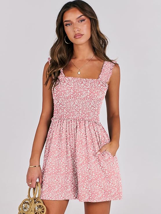 Caracilia Women's Summer Casual Smocked Rompers