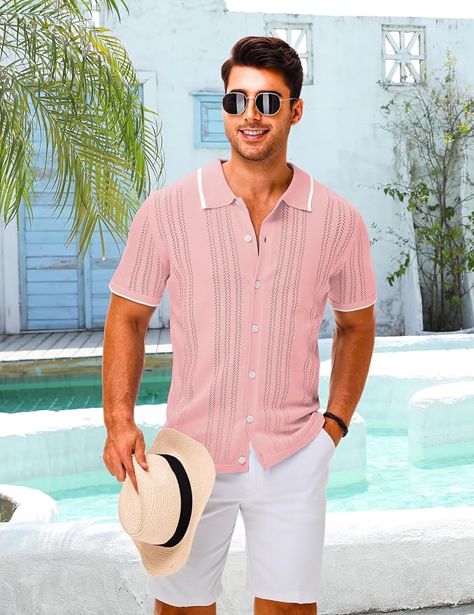 LETSEE Men's Short Sleeve Button Down Shirt