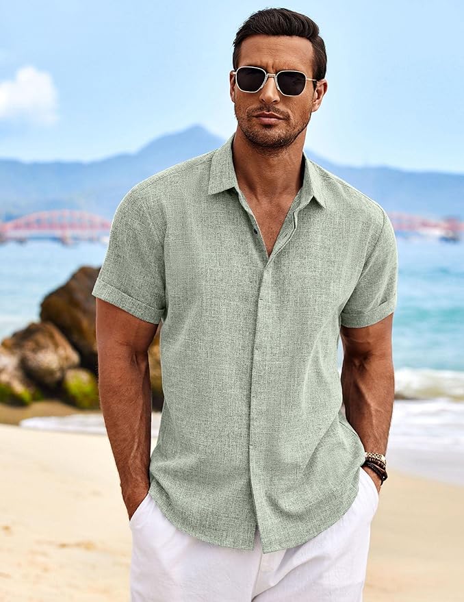 COOFANDY Men's Linen Shirts Short Sleeve