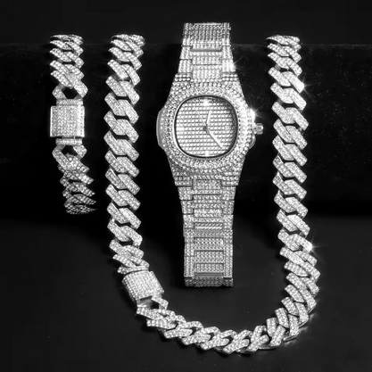Platnum Ice Neclace+watch Bracelet.18inch