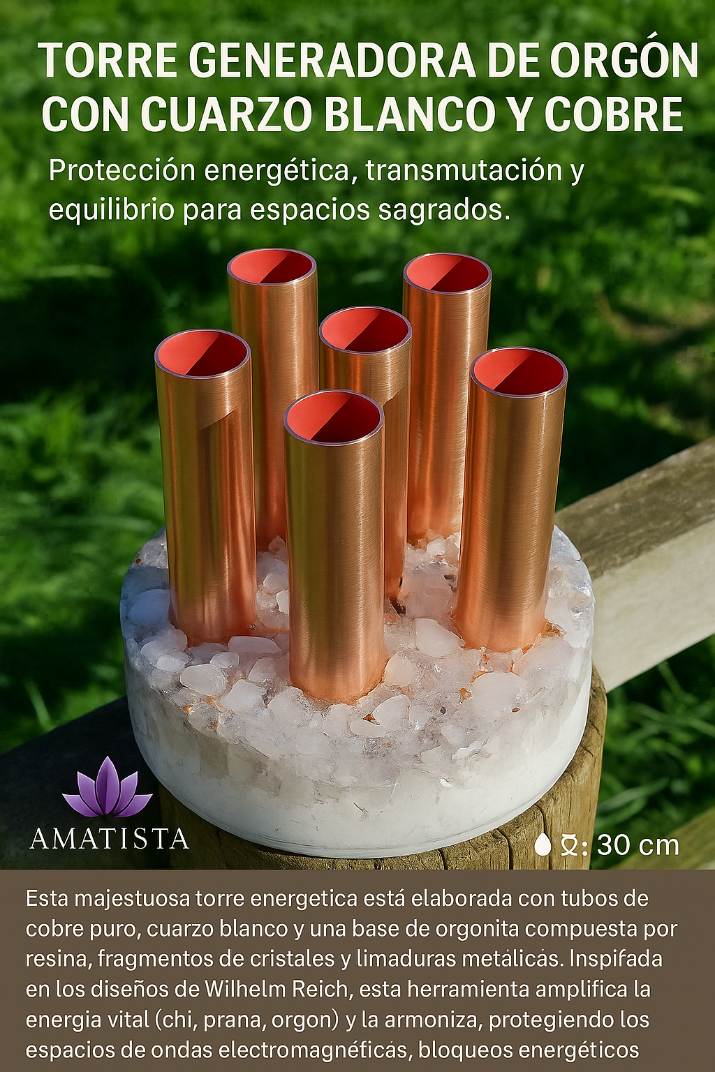  Torre Generadora de Orgón con Cuarzo Blanco y Cobre