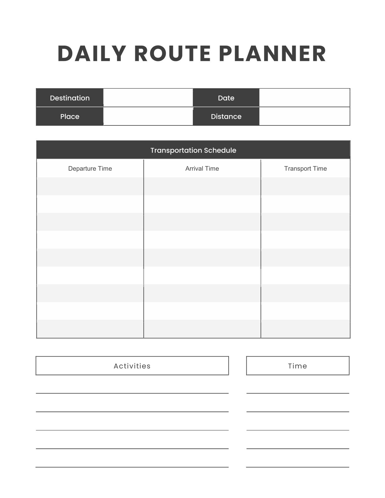 Free Basic Daily Route Planner – 5 Pages | Travel & Trip Organizer PDF (A4)