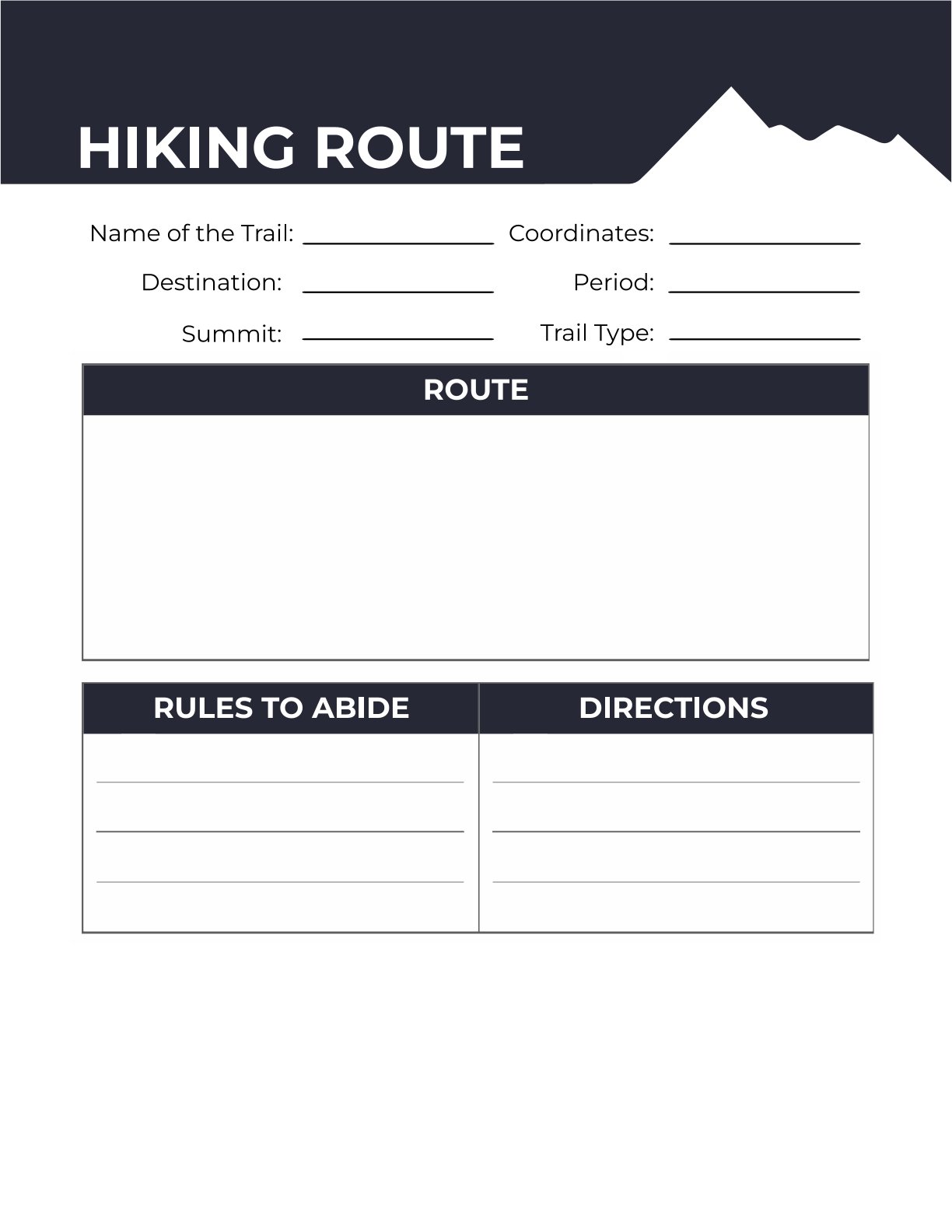 Free Hiking Route Planner Template (8 Pages) – Printable Outdoor Adventure Organizer