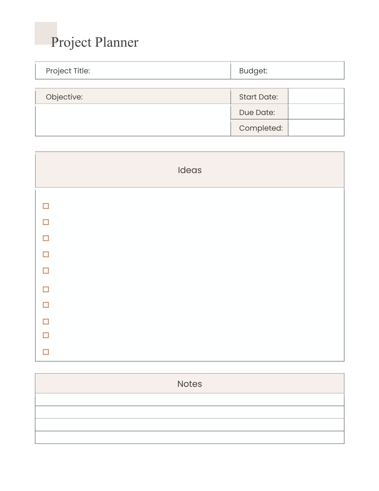 Free Simple Project Planner Template – 6 Pages | Printable PDF (A4 & US Letter)
