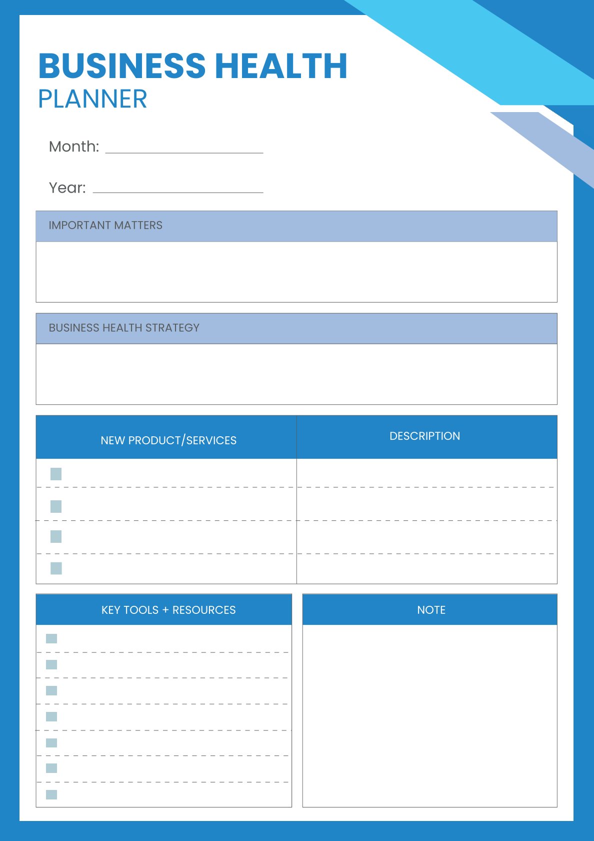 Free Business Health Planner Template