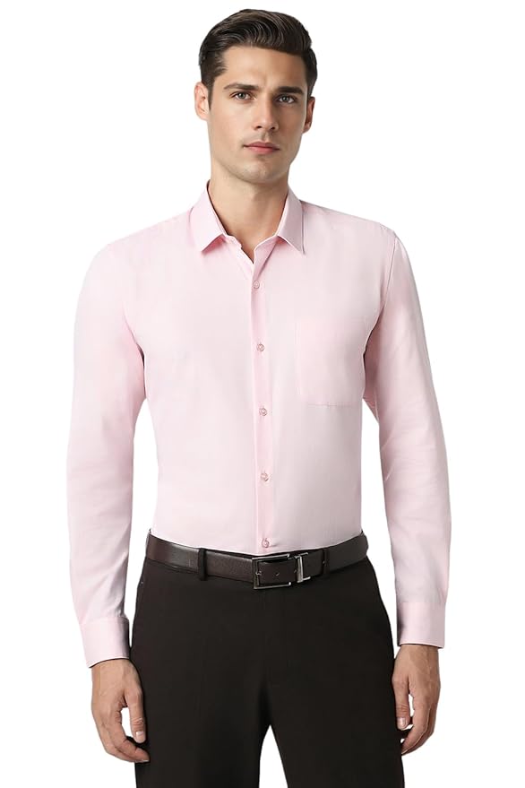 Peter England Men's Premium Solid Herringbone Regular Fit Full Sleeve Formal Shirt | Wonder Fabric | Cotton Rich