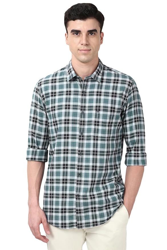 Peter England Slim Fit Checkered Shirt for Men – Full Sleeves | Cotton | Smart & Stylish