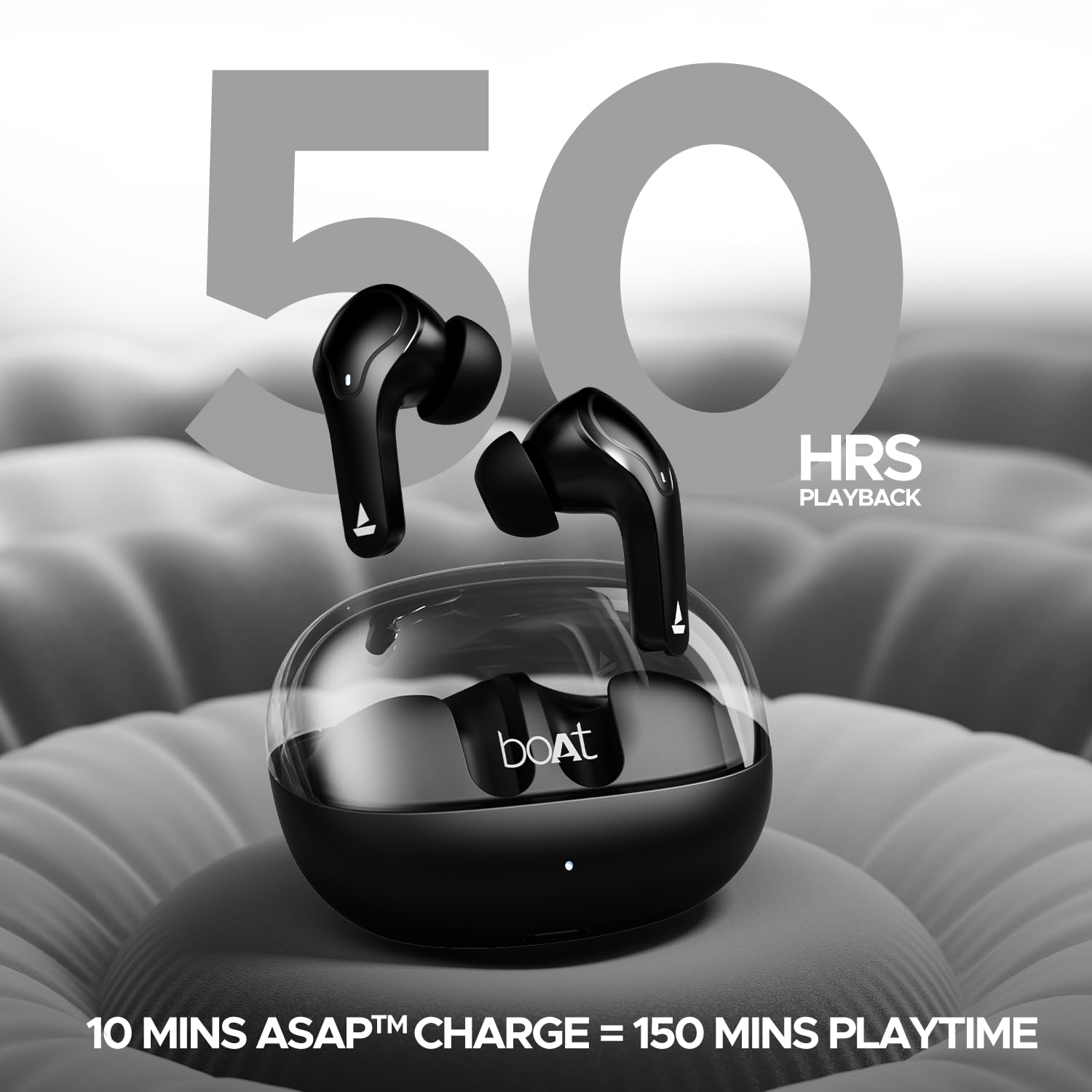boAt Airdopes 311 Pro – 50HRS Battery, Fast Charge, Dual Mics, Transparent Lid (Active Black) – ₹799