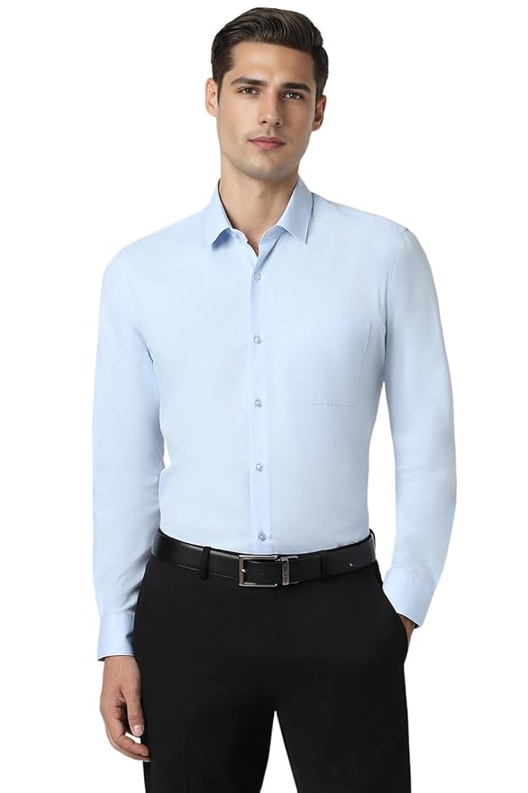 Peter England Men's Premium Solid Herringbone Regular Fit Full Sleeve Formal Shirt | Wonder Fabric | Cotton Rich