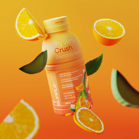 MYVERA CRUSH Electrolytes + | Complément alimentaire avec édulcorants en bouteilles unidose de 285 ml (lot de 6)