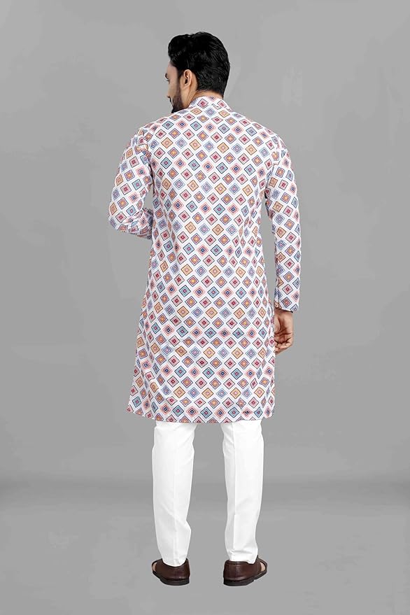 LookMark Men's Cotton Blend Regular Fit Casual Regular Printed Long Kurta Suitable for All Indian Wedding, Occasions, and Festivals