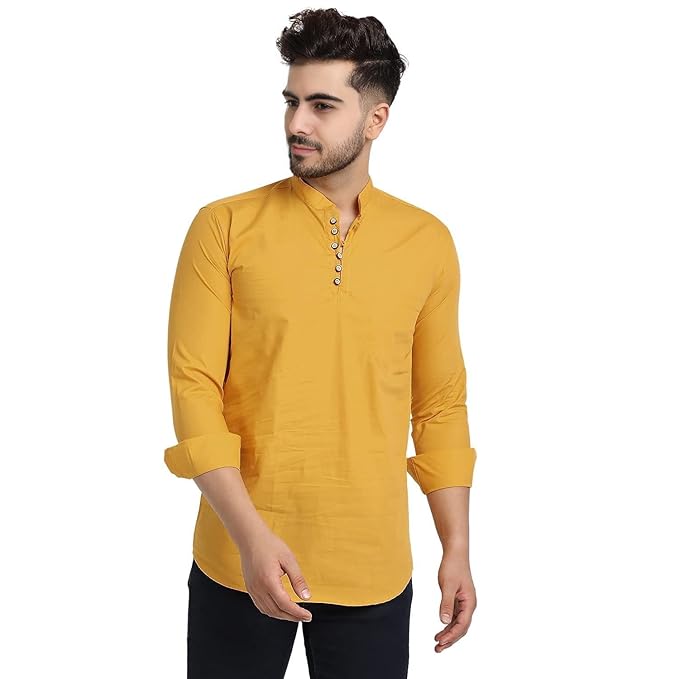 LookMark Men's Pure Cotton Regular Fit Casual Trendy Solid Short (Kurta 08 -XXL)