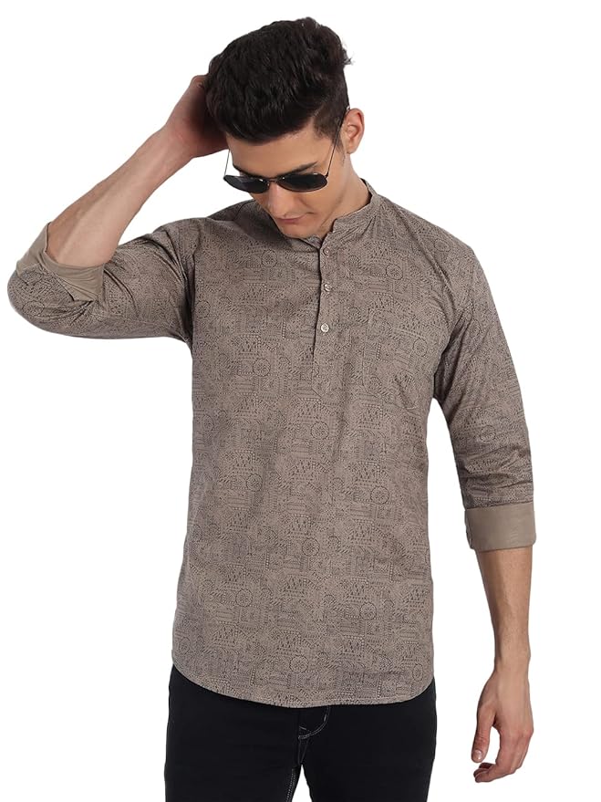 Majestic Man Men's Cotton Regular Fit Short Printed Designer Kurta