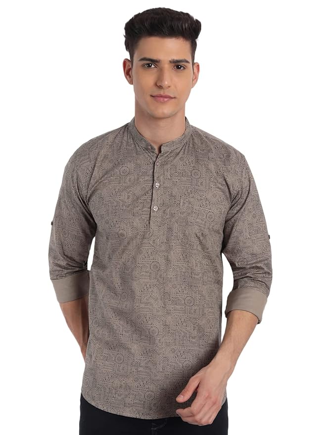 Majestic Man Men's Cotton Regular Fit Short Printed Designer Kurta