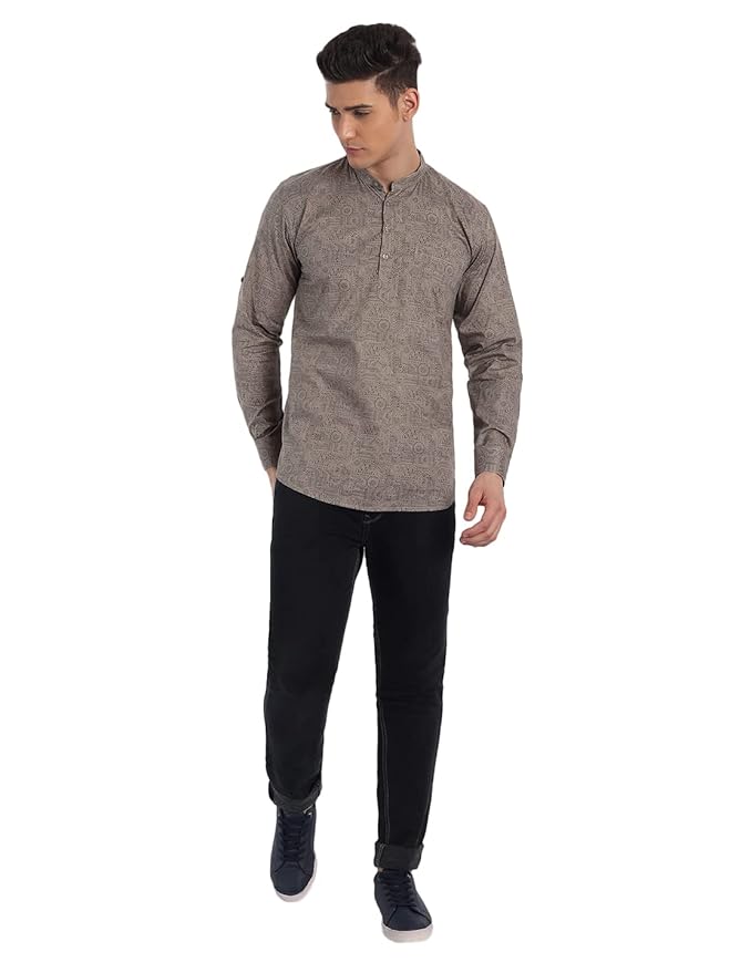 Majestic Man Men's Cotton Regular Fit Short Printed Designer Kurta