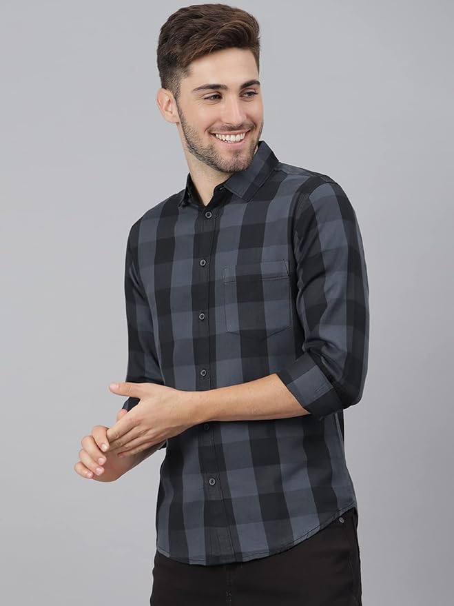 Dennis Lingo Men's Cotton Buffalo Check Slim Fit Casual Shirt with Pocket, Full Sleeve Shirt for Formal & Casual Wear (Also Available in Plus Size)
