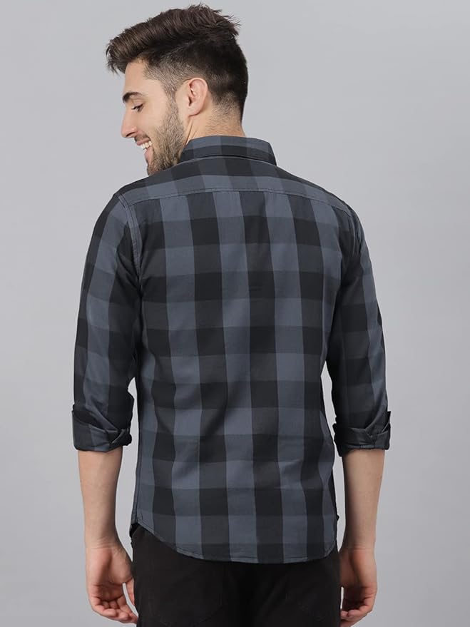 Dennis Lingo Men's Cotton Buffalo Check Slim Fit Casual Shirt with Pocket, Full Sleeve Shirt for Formal & Casual Wear (Also Available in Plus Size)