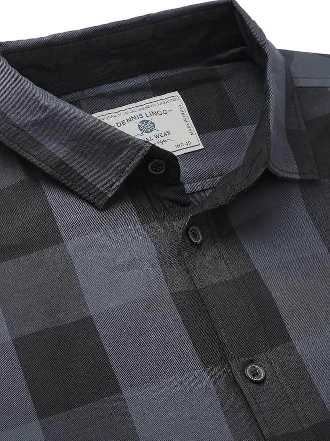 Dennis Lingo Men's Cotton Buffalo Check Slim Fit Casual Shirt with Pocket, Full Sleeve Shirt for Formal & Casual Wear (Also Available in Plus Size)
