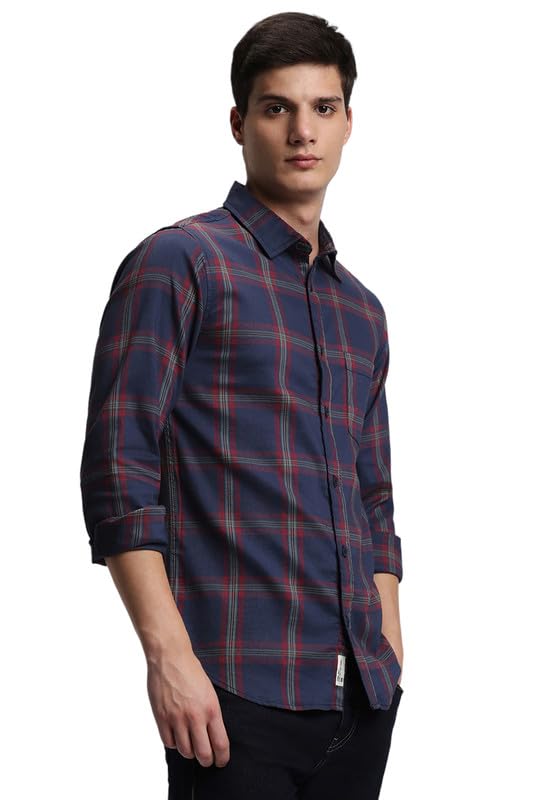 Dennis Lingo Men's Cotton Casual Shirt, Long Sleeve Slim Fit Spread Collar