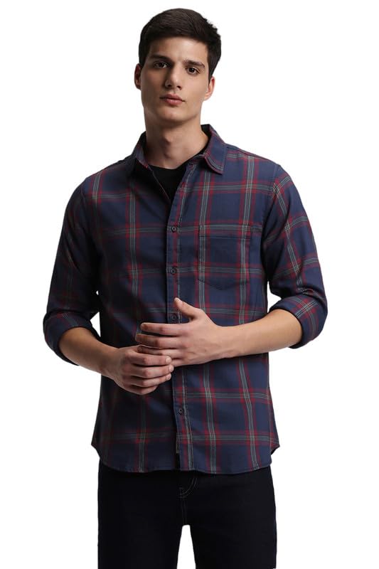Dennis Lingo Men's Cotton Casual Shirt, Long Sleeve Slim Fit Spread Collar