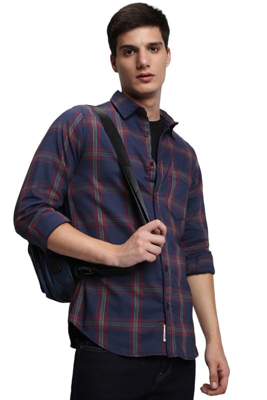 Dennis Lingo Men's Cotton Casual Shirt, Long Sleeve Slim Fit Spread Collar